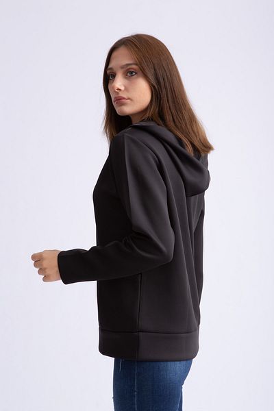 ubmbutik Hanorac negru cu jumătate de fermoar cu glugă din material de scufundări
