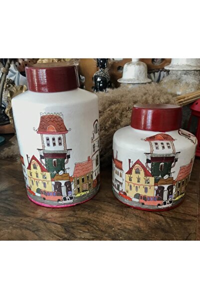 Panega Design Hollanda Evleri Resimli Silindir Kavanoz Takım 2’li