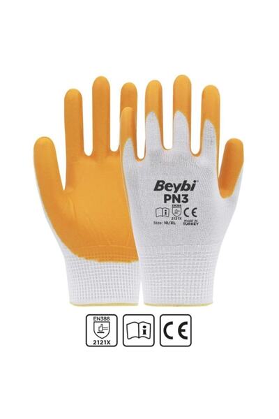 Beybi Pn3 Nitril Eldiven Beyaz Sarı No:10 "144 Çift"