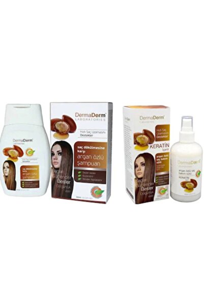 DermaDerm Argan Özlü Şampuan 300 ml Argan Özlü Saç Bakım Sütü 250 ml