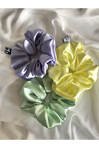 Vişne Scrunchies Set cu catarame din cauciuc din 3 piese colorate liliac-galben-verde pentru femei