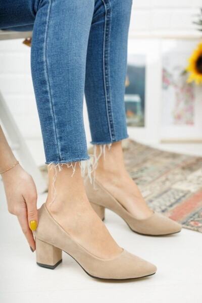 MERVE BAŞ Pantofi de damă din piele întoarsă cu toc gros scurt