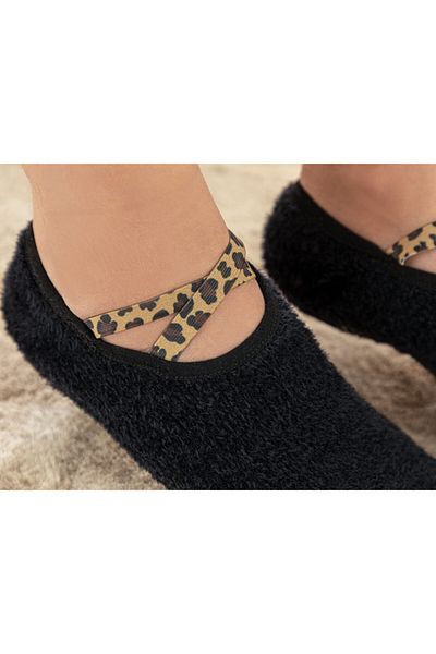 English Home Γυναικείες βελούδινες κάλτσες Black Leo Plush - Μέγεθος 36-38