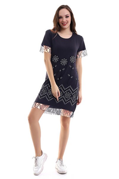 akgül giyim Yeni Sezon Dantelli Ve Baskılı Yazlık Elbise Modeli