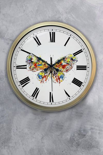 Platin Saat هدية ساعة حائط على شكل فراشة معدنية عتيقة مقاس 40 سم