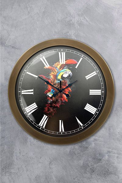Kasva Concept Gift 40 cm Antique Metal Parrot Wall Clock
