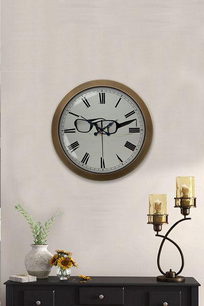 Kasva Concept Gift 36 cm Antique Metal Glasses Wall Clock