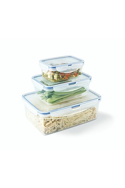 Melkan Home Storage Container Set with Locked Lid Leakproof Rectangular Transparent Storage Container Set Set of 3 Total 4.15l