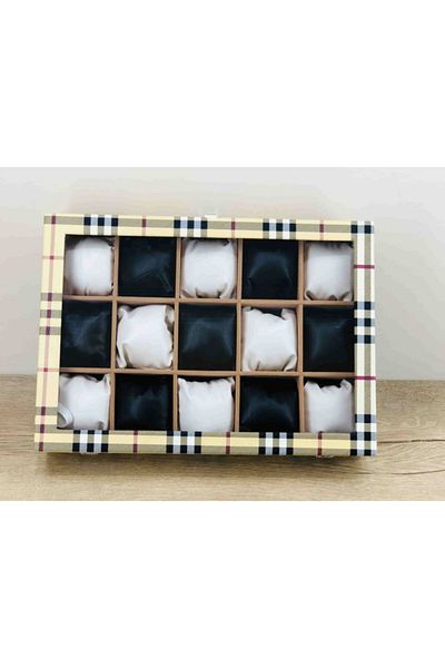 Kelepir Fırsatlar Plaid Yellow Burberrys Patterned Soft Padded 15 Eyes Decorative Stylish Jewelry Watch Necklace Box
