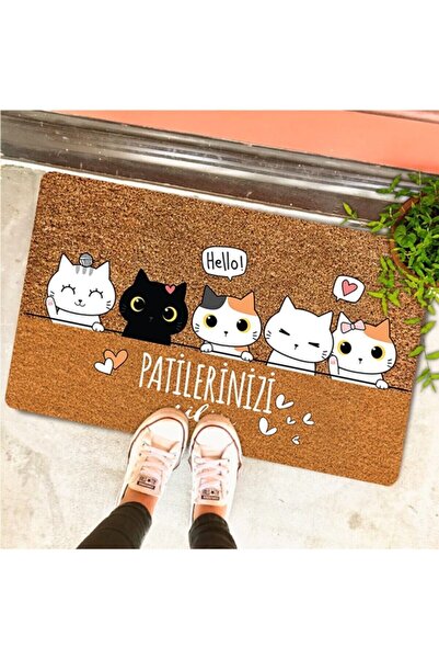 Uygur Home Cat Crew Temalı Coco Görünümlü Dekoratif Kapı Önü Ve Iç Mekan Paspası