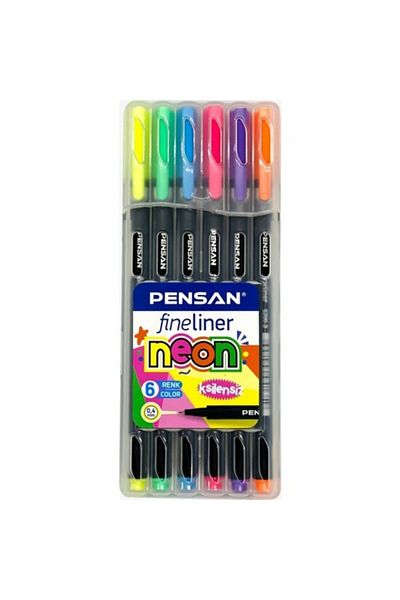 Pensan Fineliner Felt Tip Pen 6 Colors Neon PVC Box 6300