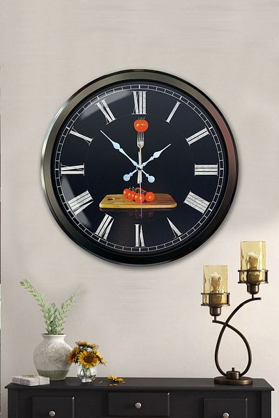 Kasva Concept Gift Decorative 52 cm Black Metal Kitchen Wall Clock