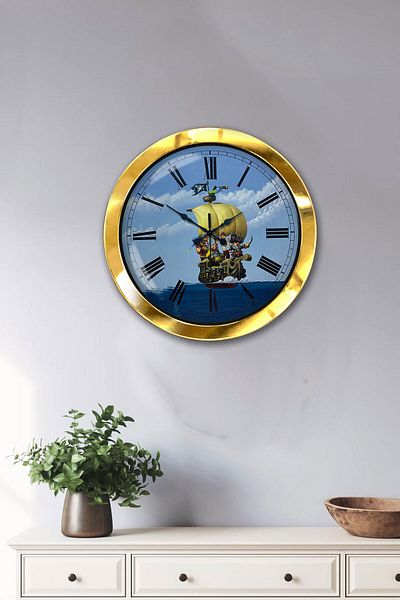 Kasva Concept Gift 36 cm Gold Metal Pirate Tourism Wall Clock
