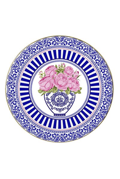 Vivas Blue Blanc Pink Rose Plate 28 cm