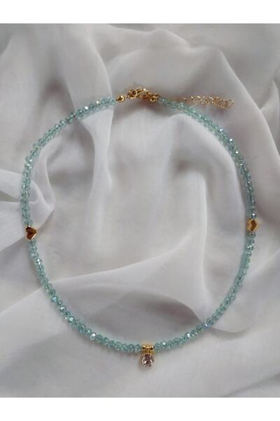 Nuvole Bianche Accessory Beyaz Pırıltı Uçlu Kalpli Su Yeşili Kristal Boncuk K...