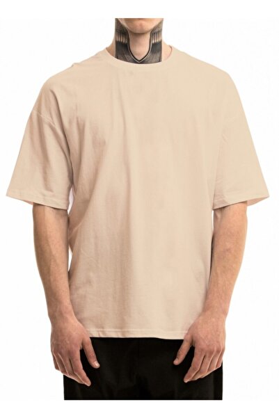 YOMA Bež Osnovni Muška okrugla kragna Oversize kroj Kratki rukav T-shirt