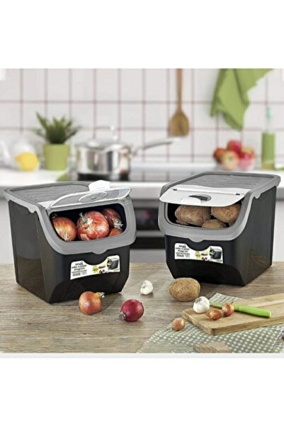 Genel Markalar Coral 12 Litre 2'li Soğan Patates Saklama Kutusu Siyah - Gri p...