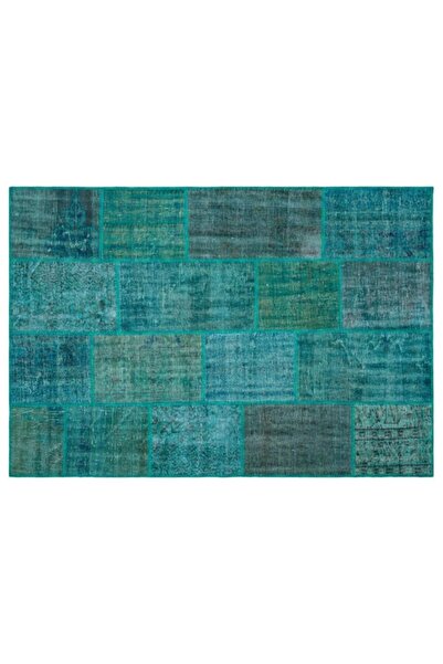 Apex El Dokuması Patchwork Vintage Yün-pamuk Turkuaz Halı 26411 158 X 230 Cm