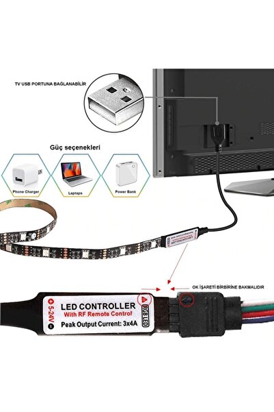 exeo Tv Arkası Bluetooth Rgb Usb Şerit Led Slikonlu 3 Mt