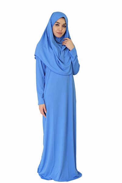 ZEHRANAZ NAMAZ ELBİSESİ Ανοιχτό ουρανό μπλε φόρεμα προσευχής χωρίς φερμουάρ