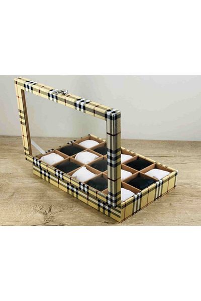Kelepir Fırsatlar Special Handmade Plaid Yellow Square Padded Decorative Practical Stylish Modern Wristwatch Box
