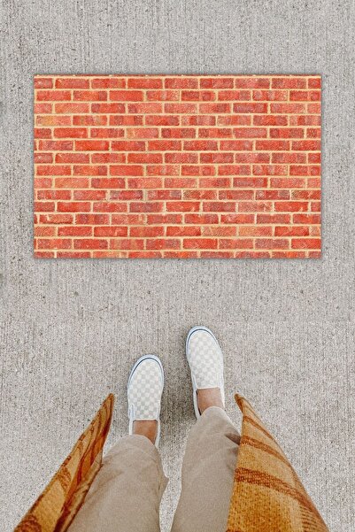 Dormot Home Дигитално принтирана декоративна тухленочервена изтривалка за врата