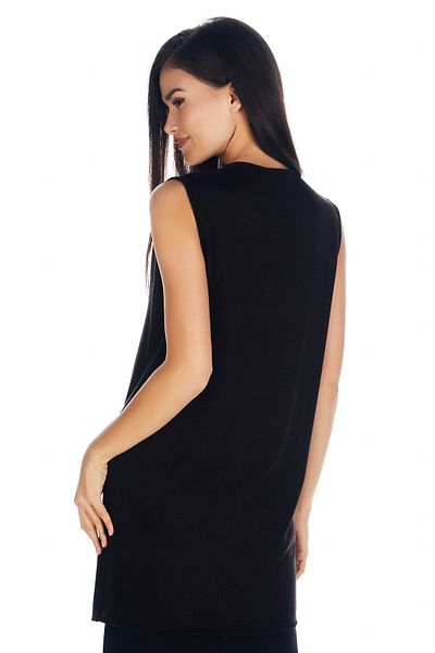 Solo Crystal Stone Detailed Long Sleeveless Cardigan