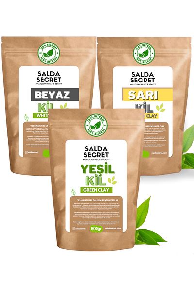 Salda Secret Green Clay 500gr + White Clay 500gr + Yellow Clay 500gr - Natural Face Mask Powder