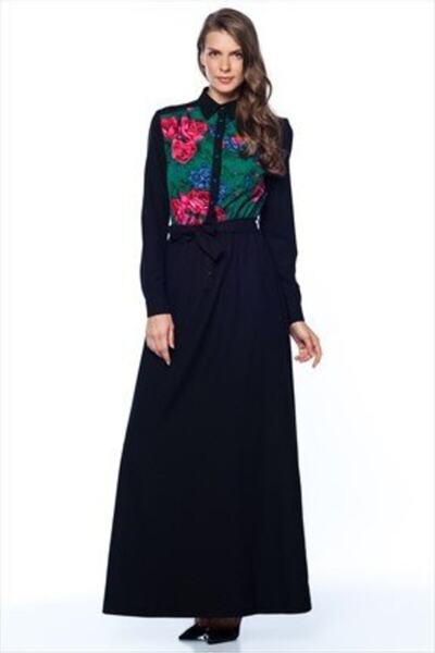 Kübra Tekin Penelope Yeşil Patchwork Maksi Gömlek Elbise