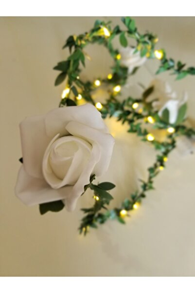 KozmoParti Yapay Sarmasikli Şerit Yaprak Beyaz Güllü Işıklı Dekoratif Cicek 3...