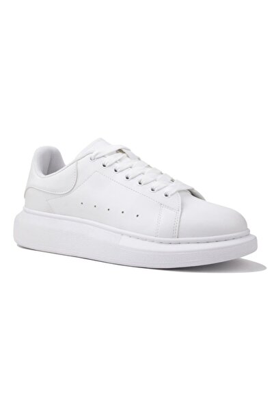 NAVYSIDE حذاء رياضي برباط باللون الأبيض للجنسين - نعل مرتفع 4 سم - حذاء رياضي كاجوال - ماكوين