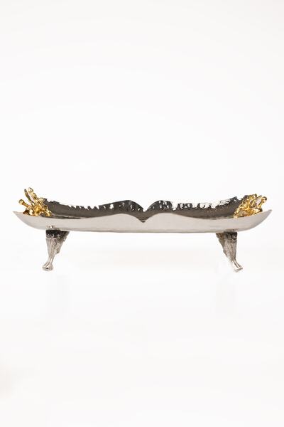DMT COPPER HOME Gaziantep Copper Hammer Forged Presentation Tray Width: 19.5 cm Length: 30 cm Load: 6.5 cm Weight: 0.600 gr