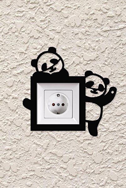 softclass Panda Çocuk Odası Priz Çerçevesi Siyah Lazer Kesim Dekorasyon Ürünü