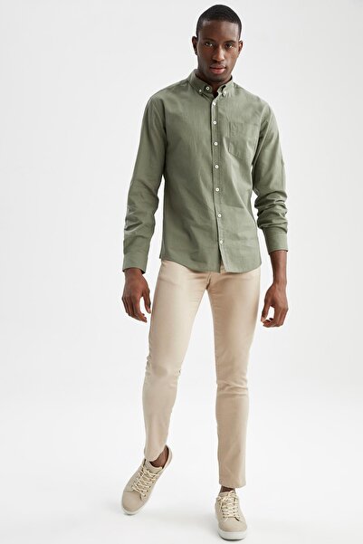 DeFacto Základní bavlněná košile Slim Fit s dlouhým rukávem