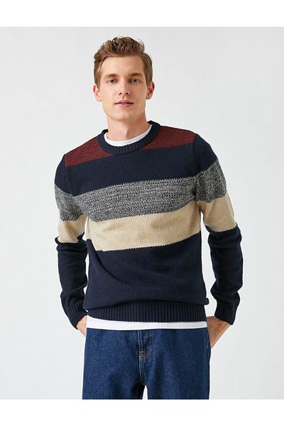 Koton Slim Fit gyapjú színes blokk pulóver