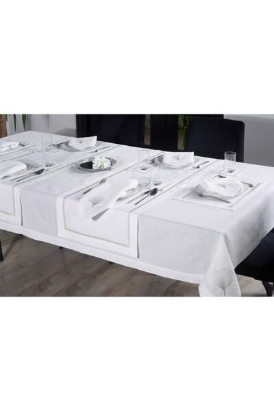 caka home design طقم طاولة مكون من 16 قطعة بتأثير الكتان المطرز بالقزحية (كري...