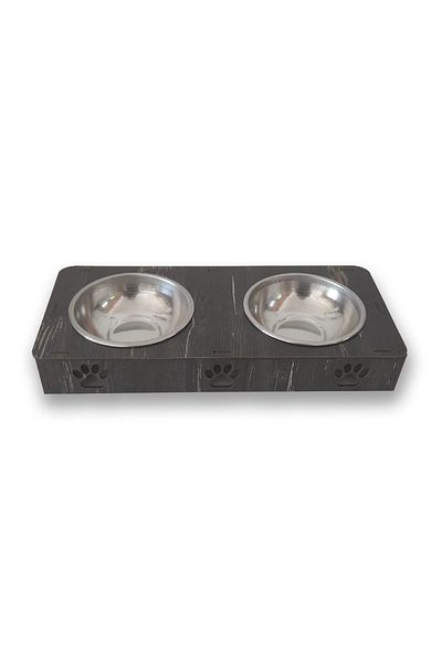 HOBİCİM Cat Food and Water Bowl Rebab with 2 Steel Bowls