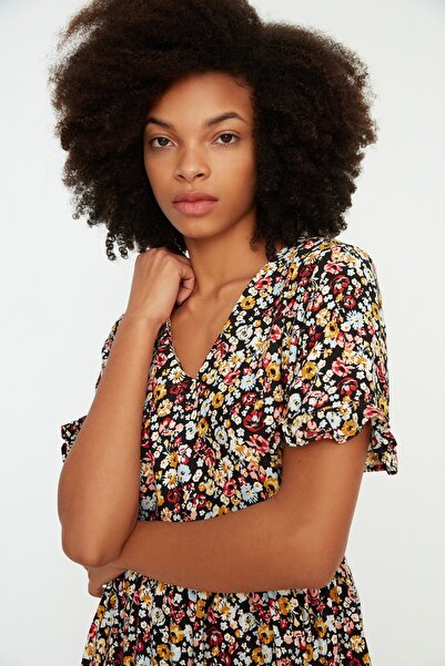 Trendyol Collection Többszínű virágmintás A-vonalú mini viszkóz szőtt ruha TWOSS20EL2431