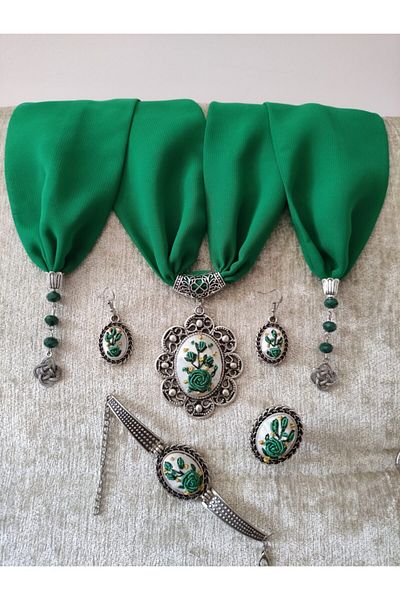 adilstore Set eșarfe și bijuterii Brazilia Broderie brodată eșarfă brățară set inel și cercei
