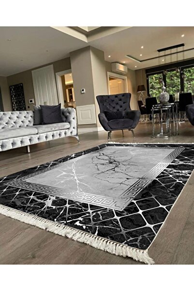 Modern home Çerçeve Detay Siyah Dijital Baskı Salon Halısı Yıkanabilir Kaymaz...