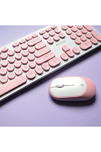 kagito Retro Kablosuz Klavye & Mouse Set (pink)