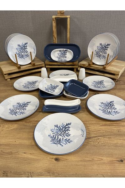 Demet Çeyiz Aksesuar Set Breakfast Blue Magic 12 Person 24 Pieces