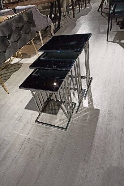 Dinç Metal Sehpa Dikmeli Zigon Sehpa Gümüş Ayak Füme Ayna