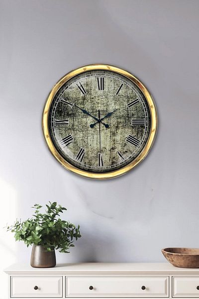 Kasva Concept Gift 40 cm Gold Metal Antique Roman Wall Clock Clock
