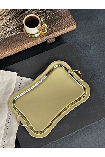 15*25cm Kulplu Gold Ince Italyan Sunum Tepsisi-tok Ağır Gold Kaplama Sunum Tepsisi