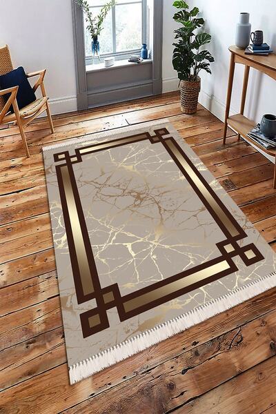 Modern home Çerçece Detay Kahve Dijital Baskı Salon Halısı Yıkanabilir Kaymaz...