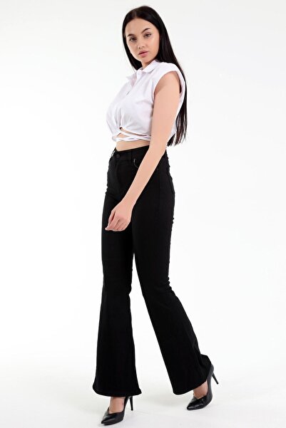 Ramrod Ženske crne pantalone sa zvonastim nogavicama Visok struk Denim, posto...