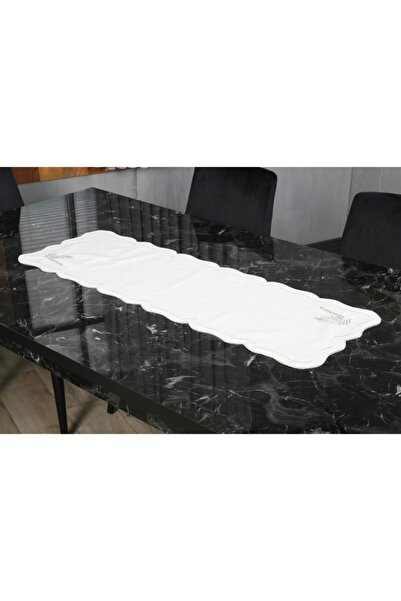 caka home design ورقة عداء مطرزة بتأثير الكتان (بريق كريمي)