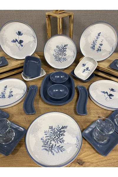 Demet Çeyiz Aksesuar Set Breakfast Blue Magic 6 Person 27 Pieces