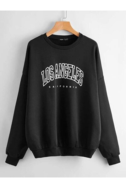 My Blog سويت شيرت نسائي أسود كبير الحجم مطبوع عليه لوس أنجلوس